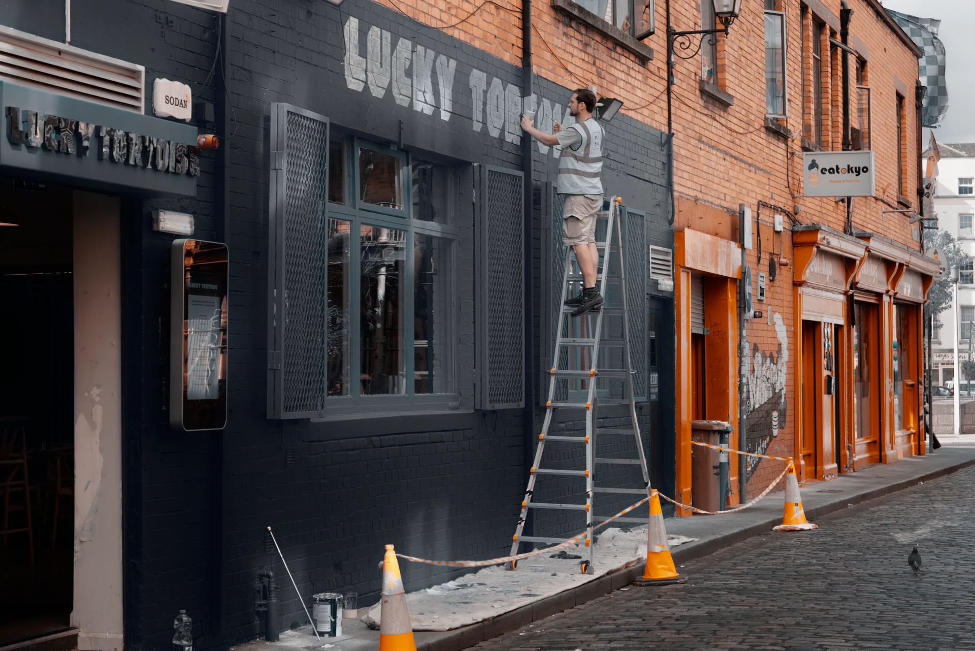 Photographie d'art patrimoine et architecture historique. Les noms des enseignes peinte à la main à Dublin Irlande
